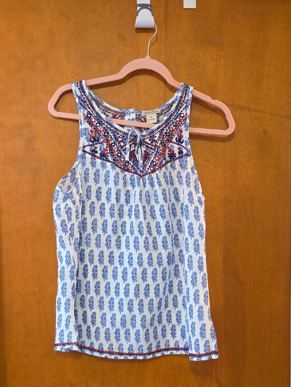 Lucky Brand Red, Blue & White Embroidered Tank